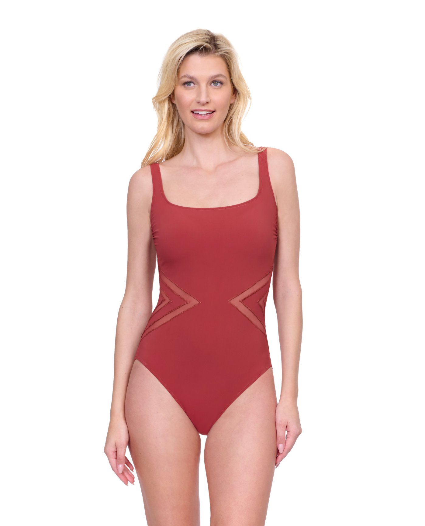 Front View Of Gottex Day Dreamer Full Coverage Square Neck One Piece Swimsuit | Gottex Day Dreamer Spice