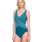 Side View Of Gottex Embrace V-Neck Surplice One Piece Swimsuit | GOTTEX EMBRACE TEAL