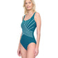 Side View View Of Gottex Embrace Full Coverage Square Neck One Piece Swimsuit | GOTTEX EMBRACE TEAL