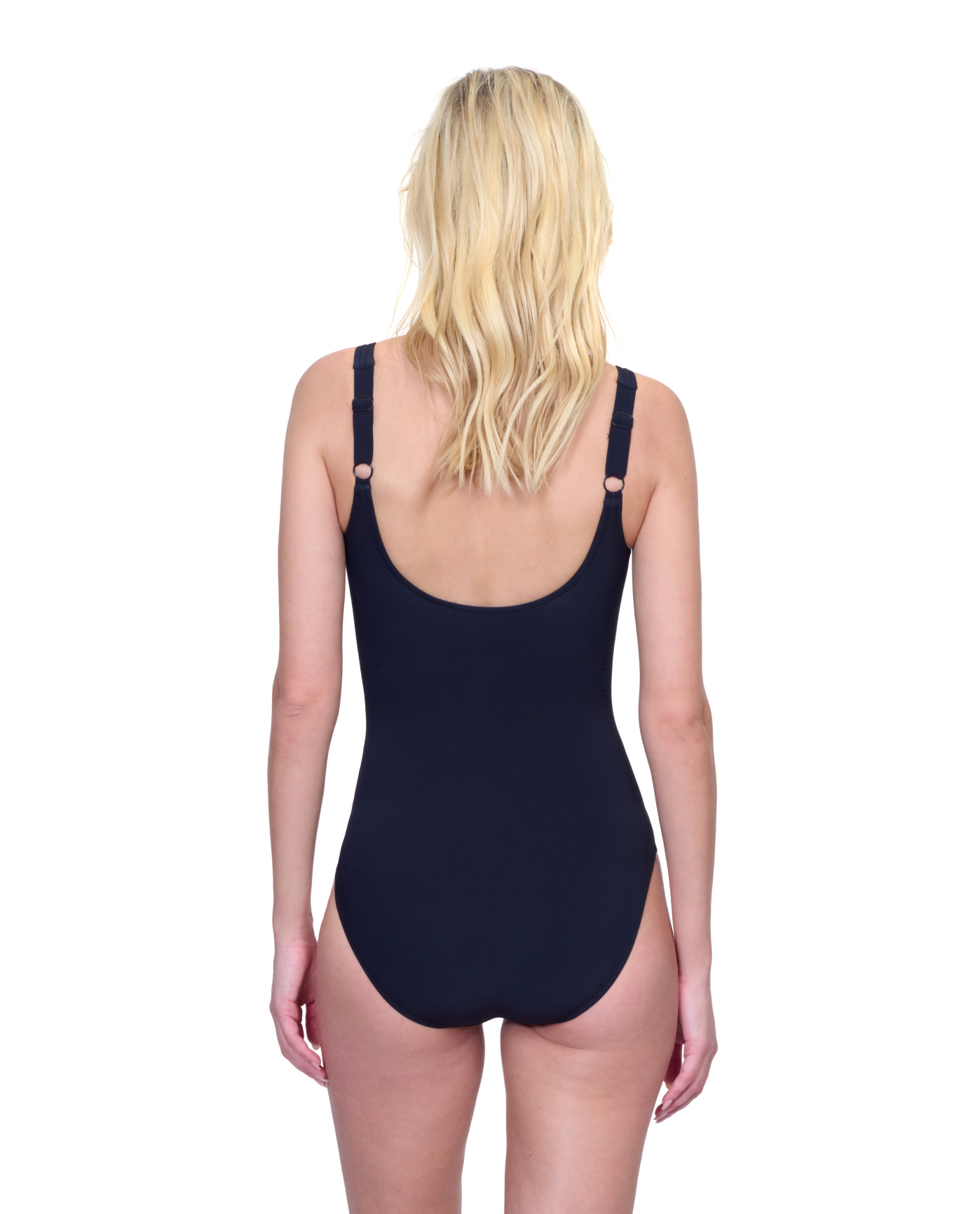 Back View Of Gottex Enchanted Sun Full Coverage Square Neck One Piece Swimsuit | Gottex Enchanted Sun Black Multi