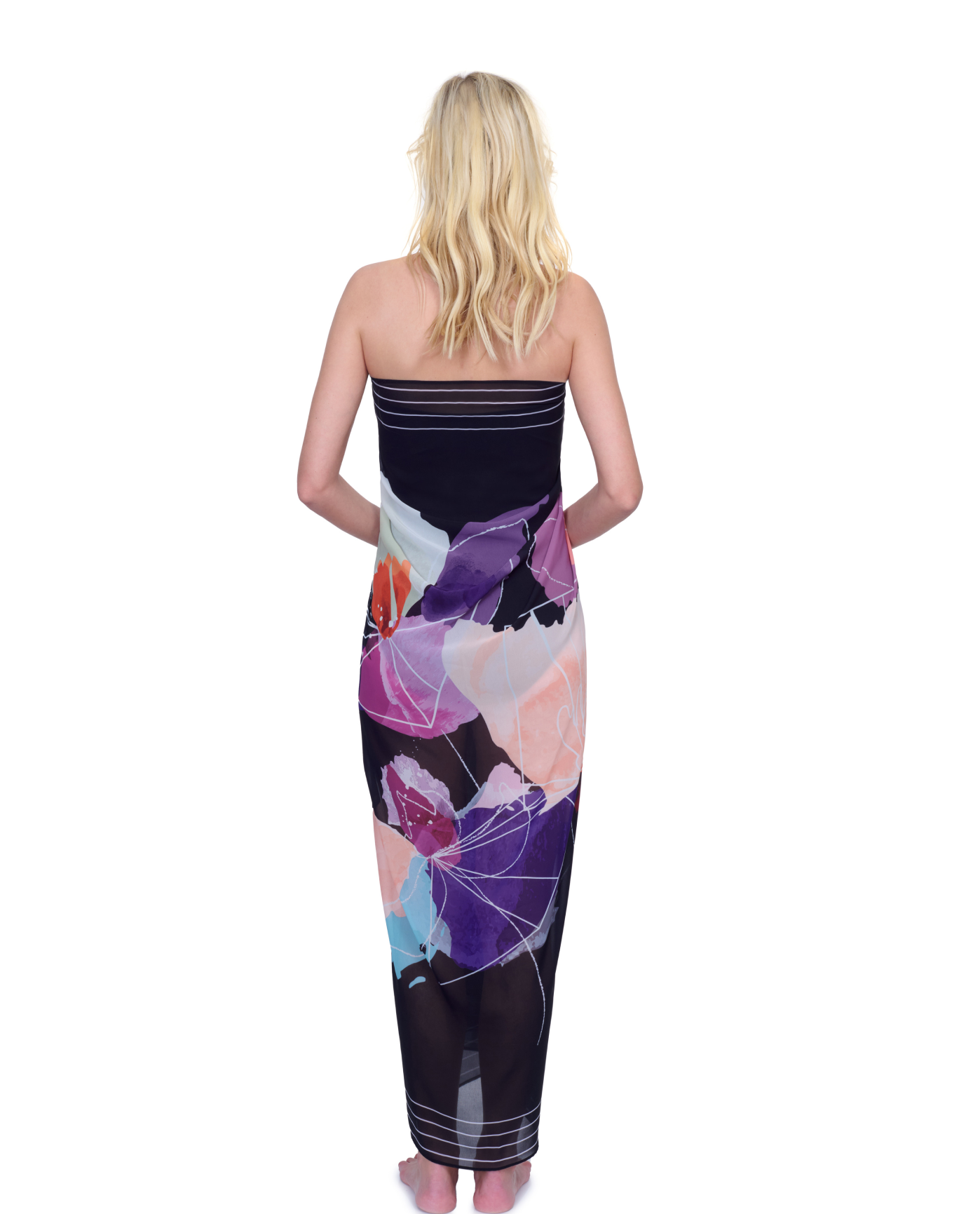 Back View Of Gottex Enchanted Sun Full Length Pareo | Gottex Enchanted Sun Black Multi