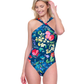 Front View Of Gottex Garden Dream High Neck Twist Halter One Piece Swimsuit | Gottex Garden Dream Navy Multi