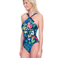 Side View Of Gottex Garden Dream High Neck Twist Halter One Piece Swimsuit | Gottex Garden Dream Navy Multi