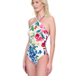 Side View Of Gottex Garden Dream High Neck Twist Halter One Piece Swimsuit | Gottex Garden Dream Off White Multi