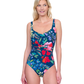 Front View Of Gottex Garden Dream Sweetheart Neck One Piece Swimsuit | Gottex Garden Dream Navy Multi