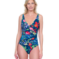 Front View Of Gottex Garden Dream V Neck Surplice One Piece Swimsuit | Gottex Garden Dream Navy Multi