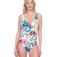 Front View Of Gottex Garden Dream V Neck Surplice One Piece Swimsuit | Gottex Garden Dream Off White Multi