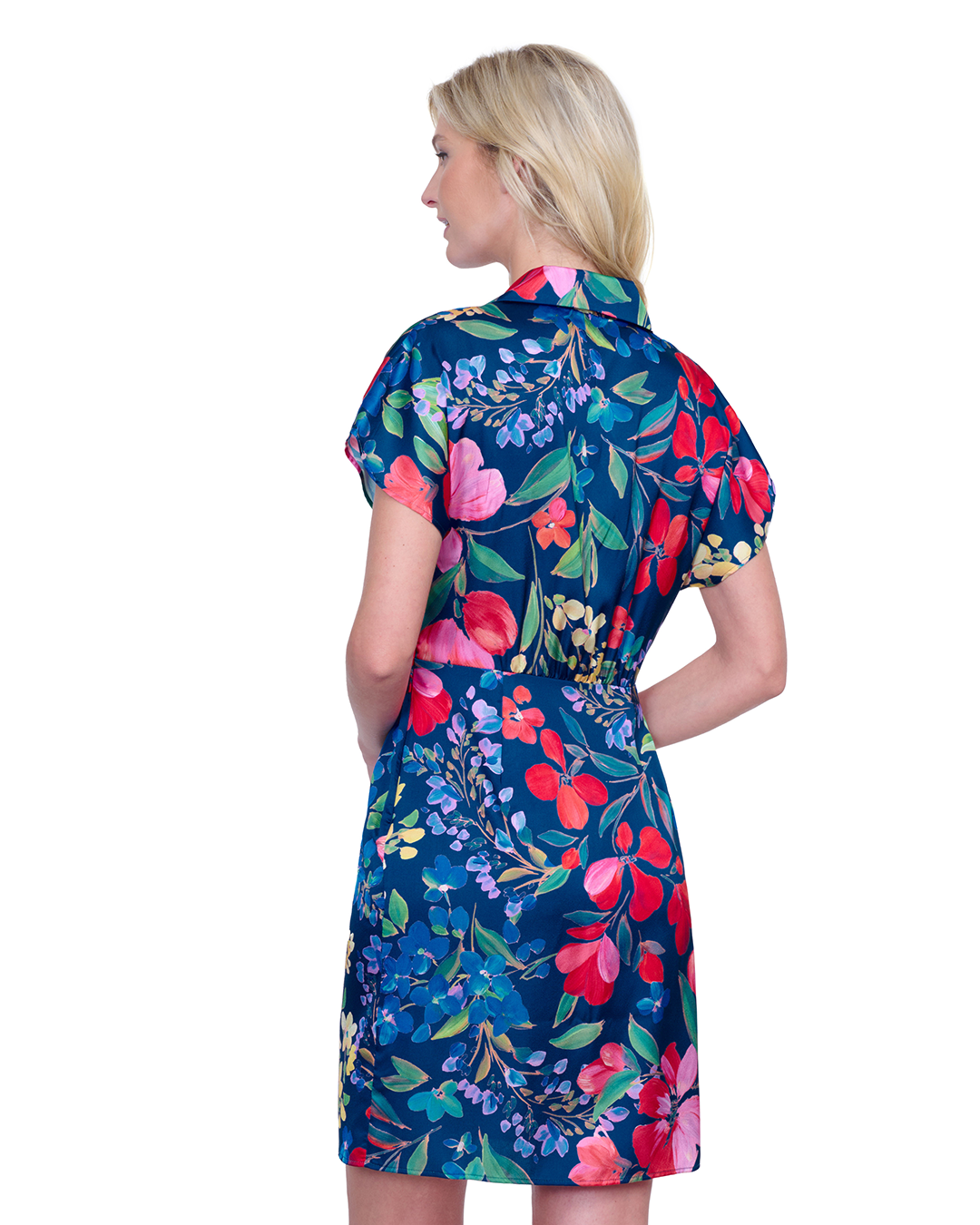 Back View Of Gottex Garden Dream Button Down Shirt Dress Cover Up | Gottex Garden Dream Navy Multi