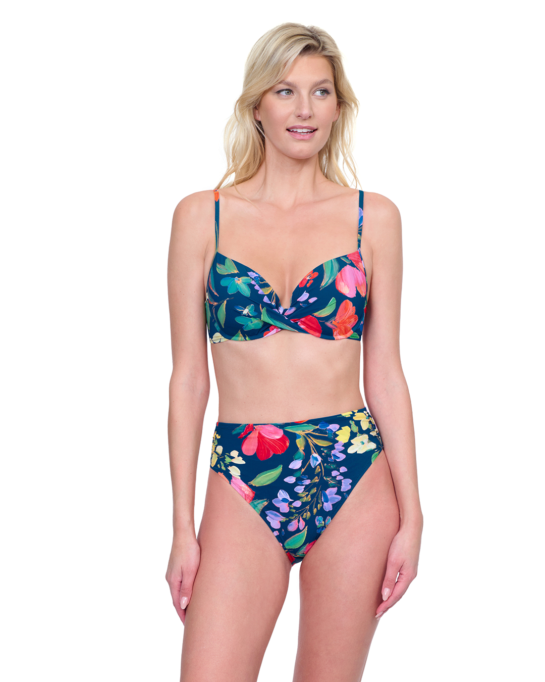 Front View Of Gottex Garden Dream C Cup Molded Bikini Bra | Gottex Garden Dream Navy Multi