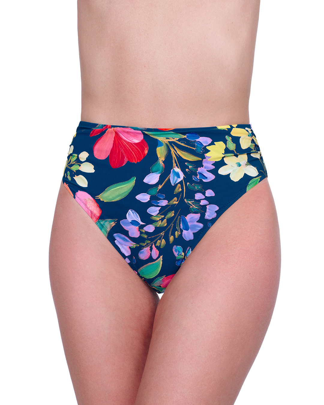 Front View Of Gottex Garden Dream High Waist Swim Bottom | Gottex Garden Dream Navy Multi