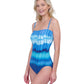 Side View Of Gottex Golden Hour Bandeau Strapless One Piece Swimsuit | GOTTEX GOLDEN HOUR BLUE