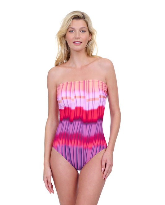 Front View Of Gottex Golden Hour Bandeau Strapless One Piece Swimsuit | GOTTEX GOLDEN HOUR PINK