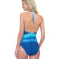 Alternate Back View Of Gottex Golden Hour High Neck Halter One Piece Swimsuit | GOTTEX GOLDEN HOUR BLUE