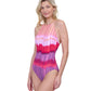 Side View Of Gottex Golden Hour High Neck Halter One Piece Swimsuit | GOTTEX GOLDEN HOUR PINK