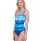 Side View Of Gottex Golden Hour Full Coverage Square Neck One Piece Swimsuit | GOTTEX GOLDEN HOUR BLUE