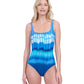 Front View Of Gottex Golden Hour Full Coverage Square Neck One Piece Swimsuit | GOTTEX GOLDEN HOUR BLUE