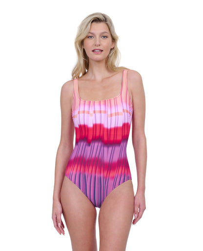 Front View Of Gottex Golden Hour Full Coverage Square Neck One Piece Swimsuit | GOTTEX GOLDEN HOUR PINK