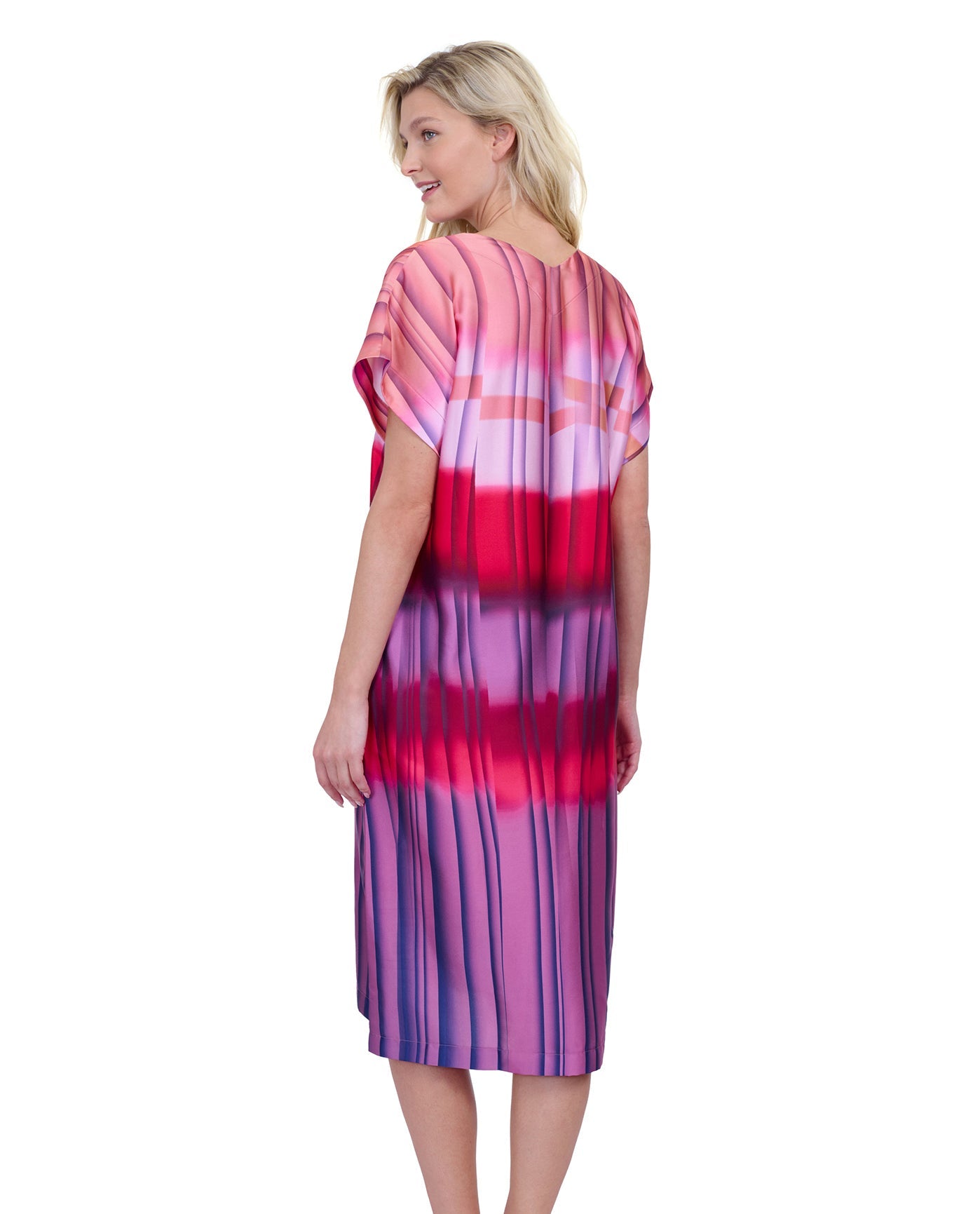 Back View Of Gottex Golden Hour V-Neck Long Tunic Cover Up | GOTTEX GOLDEN HOUR PINK