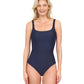 Front View Of Gottex Harbourside Textured Full Coverage Square Neck One Piece Swimsuit | GOTTEX HARBOURSIDE BLACK