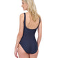 Back View Of Gottex Harbourside Textured Full Coverage Square Neck One Piece Swimsuit | GOTTEX HARBOURSIDE BLACK