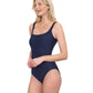 Side View Of Gottex Harbourside Textured Full Coverage Square Neck One Piece Swimsuit | GOTTEX HARBOURSIDE BLACK