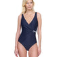 Front View Of Gottex Harbour Side Textured Full Coverage Surplice One Piece Swimsuit | GOTTEX HARBOURSIDE BLACK