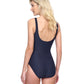 Back View Of Gottex Harbour Side Textured Full Coverage Surplice One Piece Swimsuit | GOTTEX HARBOURSIDE BLACK