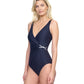 Side View Of Gottex Harbourside Textured Full Coverage Surplice One Piece Swimsuit | GOTTEX HARBOURSIDE BLACK