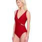 Side View Of Gottex Harbourside Textured Full Coverage Surplice One Piece Swimsuit | GOTTEX HARBOURSIDE RUBY