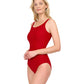 Side View View Of Gottex Harbourside Textured Mastectomy High Neck One Piece Swimsuit | GOTTEX HARBOURSIDE RUBY