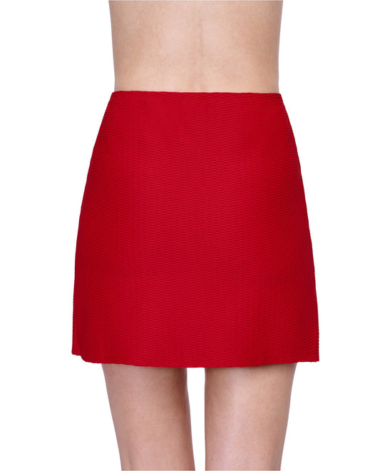 Side View Of Gottex Harbourside Textured Cover Up Mini Skirt With Slit | GOTTEX HARBOURSIDE RUBY