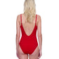 Back View Of Gottex Lattice V-Neck One Piece Swimsuit | GOTTEX LATTICE RED