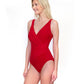 Side View Of Gottex Lattice V-Neck Surplice One Piece Swimsuit | GOTTEX LATTICE RED