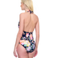 Back View Of Gottex Memories of Capri V Neck Halter One Piece Swimsuit | Gottex Memories of Capri Black Multi