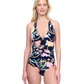 Front View Of Gottex Memories of Capri V Neck Halter One Piece Swimsuit | Gottex Memories of Capri Black Multi