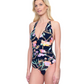 Side View Of Gottex Memories of Capri V Neck Halter One Piece Swimsuit | Gottex Memories of Capri Black Multi