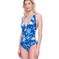 Side View Of Gottex Memories of Capri V Neck Halter One Piece Swimsuit | Gottex Memories of Capri Blue Multi