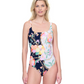 Front View Of Gottex Memories of Capri Full Coverage Square Neck One Piece Swimsuit | Gottex Memories of Capri Black Multi