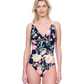 Front View Of Gottex Memories of Capri Surplice One Piece Swimsuit | Gottex Memories of Capri Black Multi