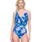 Front View Of Gottex Memories of Capri Surplice One Piece Swimsuit | Gottex Memories of Capri Blue Multi