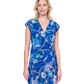 Front View Of Gottex Memories of Capri Short Surplice Wrap Dress Swim Cover up | Gottex Memories of Capri Blue Multi