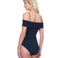 Back View Of Gottex Montecarlo Off Shoulder with buttons details One Piece Swimsuit | Gottex Montecarlo Black