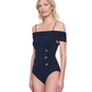 Side View Of Gottex Montecarlo Off Shoulder with buttons details One Piece Swimsuit | Gottex Montecarlo Black