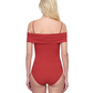 Back View Of Gottex Montecarlo Off Shoulder with buttons details One Piece Swimsuit | Gottex Montecarlo Paprika