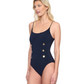 Side View Of Gottex Montecarlo Round Neck Lingerie Straps with button details One Piece Swimsuit | Gottex Montecarlo Black