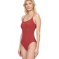 Side View Of Gottex Montecarlo Round Neck Lingerie Straps with button details One Piece Swimsuit | Gottex Montecarlo Paprika