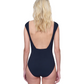 Back View Of Gottex Montecarlo Cap Sleeves Square with buttons details Neck One Piece Swimsuit | Gottex Montecarlo Black