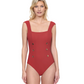 Front View Of Gottex Montecarlo Cap Sleeves Square with buttons details Neck One Piece Swimsuit | Gottex Montecarlo Paprika