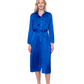 Front View Of Gottex Montecarlo Shirt Dress with Long Sleeves and Belt Swim Cover up | Gottex Montecarlo Cobalt