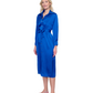 Side View Of Gottex Montecarlo Shirt Dress with Long Sleeves and Belt Swim Cover up | Gottex Montecarlo Cobalt